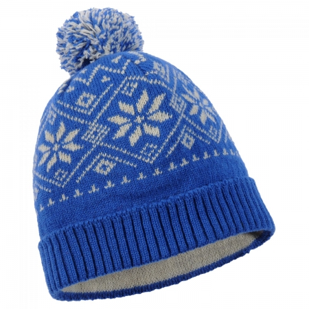 Шапка Kombi Pom Pom nordic blue синяя с серым рисунком