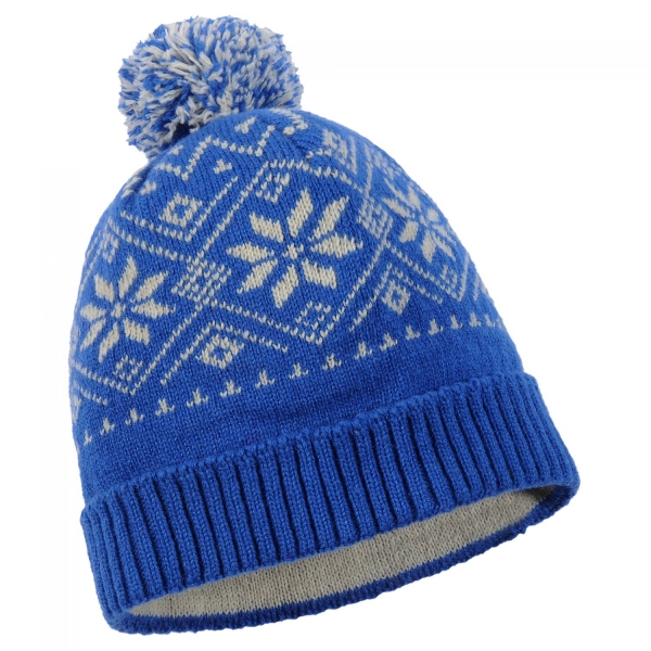 Шапка Kombi Pom Pom nordic blue синяя с серым рисунком