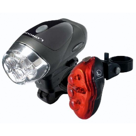 Комплект фонарей передний Longus 4LED 4 режима и задний Longus 5LED 4 режима крепление и батарейки в комплекте